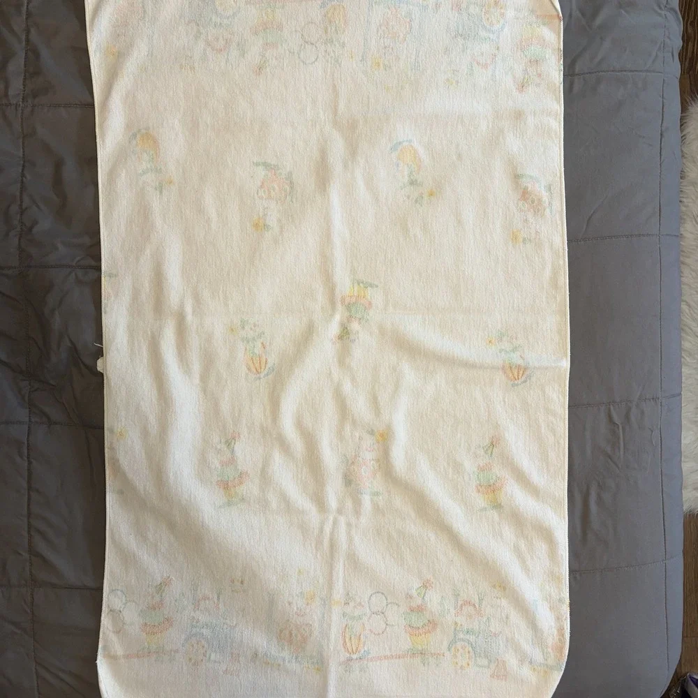 VTG Clown Baby Receiving Blanket Train Floral Colorful Retro Kidcore 60s 70s 80s
